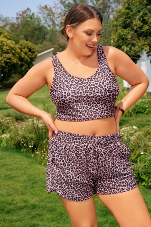 Ensemble de bikini plus size à imprimé léopard avec top et culotte short taille haute