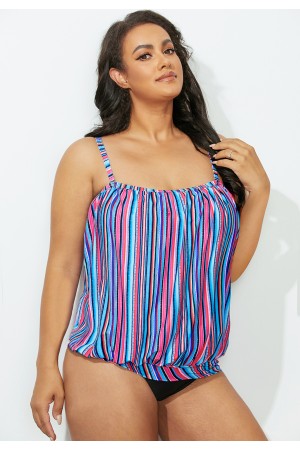Ensemble de tankini blouson bandeau à rayures colorées