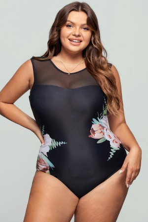 Maillot de bain une pièce en tulle fleuri à lacets