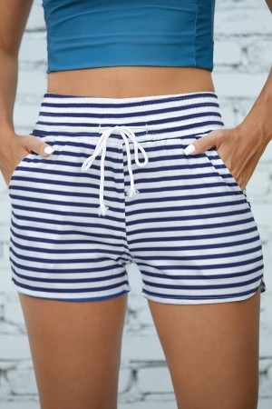 Short décontracté à rayures bleues avec lien à la taille