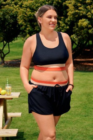 Ensemble Bikini Plus Size à Rayures Noires et Colorblock