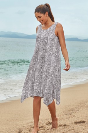 Robe de plage longue grise à encolure dégagée, sans manches, ourlet irrégulier