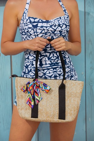 Sac de plage imperméable en paille blanche avec fermeture à glissière