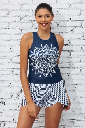 Ensemble haut de tankini sportif à encolure dégagée à motif géométrique et short pour garçon