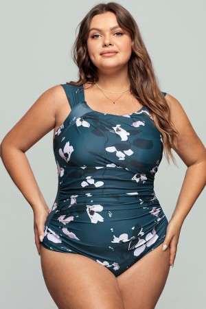 Maillot de bain une pièce fleuri à larges bretelles et épaules dénudées