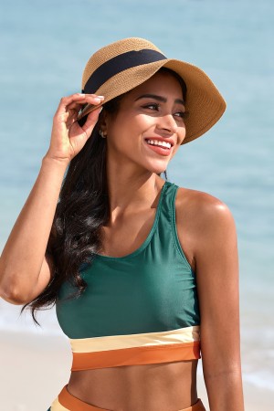 Chapeau de soleil en paille marron à large bord
