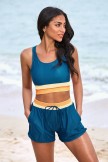 Blue Colorblock Scoop Neck Sporty Bikini Top And HighWaist Boy Shorts