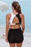 Ensemble haut de bikini sportif en maille coloblock coloblock noir et blanc et short taille haute pour gar?on