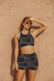 Black Scoop Neck Sporty Bikini Top With HighWaisted Boy Shorts Set