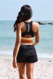 Black Colorblock Scoop Neck Wide Straps Sporty Bikini Top And HighWaist Boy Shorts Set