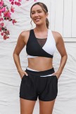 Ensemble haut de bikini sportif en maille coloblock coloblock noir et blanc et short taille haute pour gar?on
