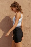 Striped Scoop Neck Button Belt OnePiece Swimsuit