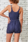 Blue Polka Dot Scoop Neck Button Belt OnePiece Swimsuit