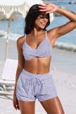 Stripe Sweetheart Neck Adjustable Strap Twist Front Bikini Top And HighWaist Boy Shorts Set