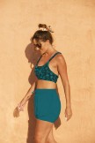 Green Floral Square Neck Wide Straps Sporty Bikini Top And HighWaist Boy Shorts Set