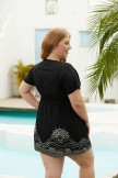 Black Geometric Print V Neck Sleeves Cover Up