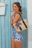 White Straw Waterproff Beach Bag With Zipper Closure