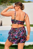 Colorful Scoop Neck Chic Plus Size Bikini Top and Boy Short Set