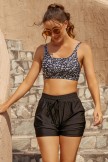 Black Floral Square Neck Adjustable Straps Sporty Bikini Top And HighWaist Boy Shorts