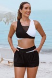 Ensemble haut de bikini sportif en maille coloblock coloblock noir et blanc et short taille haute pour gar?on