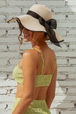 White Wide Brim Foldable Packable Straw Sun Hat With Bow Tie