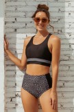 Black Colorblock Scoop Neck Zipper Back Bikini Top And HighWaist Bottom