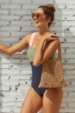 Brown Mesh Shoulder Caual Beach Bag