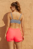 Stripes Square Neck Adjustable Straps Sporty Bikini Top And Red HighWaist Boy Shorts