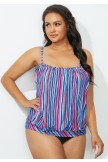 Colorful Striped Bandeau Blouson Tankini Set