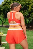 Orange Colorblock Round Neck Sporty Plus Size Bikini Top