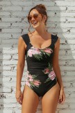 Floral Print Wide Strap Onepiece Swimsuit