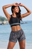 Black Colorblock Scoop Neck Wide Straps Sporty Zipper Bikini Top And HighWaist Boy Shorts Set