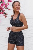 Ensemble haut de bikini mignon en maille noire patchwork 