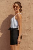 Striped Scoop Neck Button Belt OnePiece Swimsuit