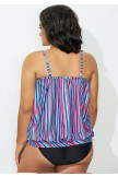 Colorful Striped Bandeau Blouson Tankini Set