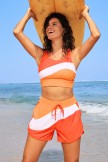 Orange Colorblock Sporty Athletic Short with Pockets