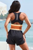 Black Colorblock Scoop Neck Wide Straps Sporty Bikini Top And HighWaist Boy Shorts Set