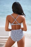 Black & White Plaid Adjustable Strap Sweetheart Neck Twist Front Crossback Tummy Control Bikini Set