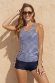 Blue Diagonal Stripe Scoop Neck Track Tankini Set