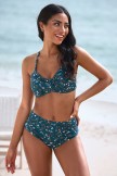 Blue Floral Adjustable Strap Sweetheart Neck Twist Front Crossback Tummy Control Bikini Set