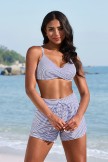 Stripe Sweetheart Neck Adjustable Strap Twist Front Bikini Top And HighWaist Boy Shorts Set