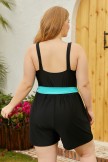 Solid Black Flattering Scoop Neck Wide Straps Belt OnePiece Swimsuit