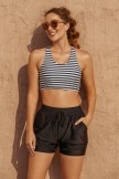 Striped Square Neck Wide Straps Sporty Bikini Top And HighWaist Boy Shorts