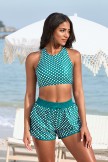 Green Polka Dots Scoop Neck Sporty Bikini Top With HighWaisted Boy Shorts Set
