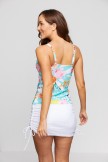 Floral Print Scoop Neck Tankini Top With White Skirt
