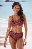Red Floral Adjustable Strap Sweetheart Neck Twist Front Crossback Tummy Control Bikini Set