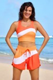 Orange Colorblock Sporty Athletic Short with Pockets