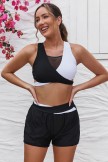 Ensemble haut de bikini sportif en maille coloblock coloblock noir et blanc et short taille haute pour gar?on