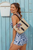 White Straw Waterproff Beach Bag With Zipper Closure