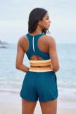 Blue Colorblock Scoop Neck Sporty Bikini Top And HighWaist Boy Shorts